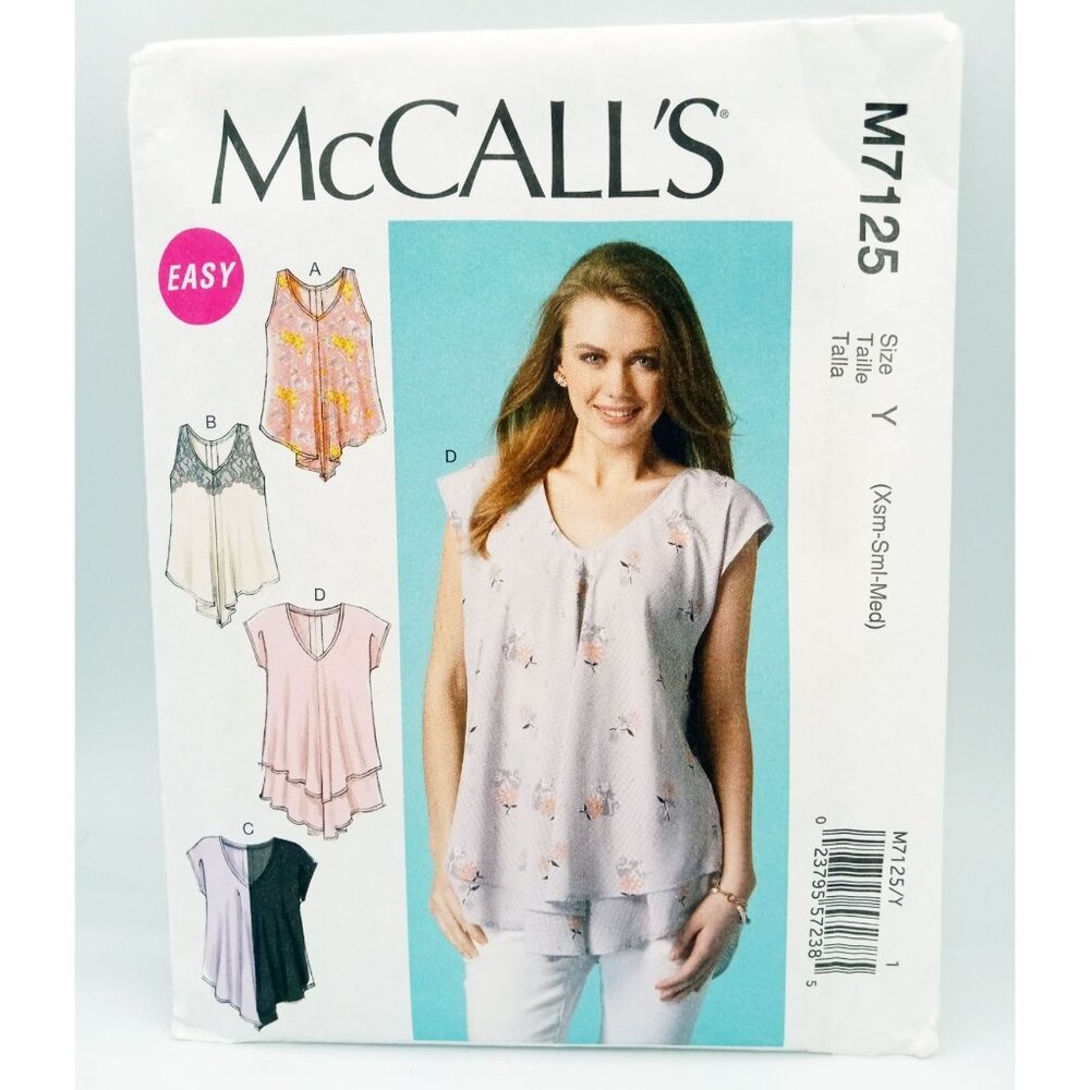 McCalls Pattern M7125 Sz Y XSmall Small Medium Misses Tops 2015 Uncut